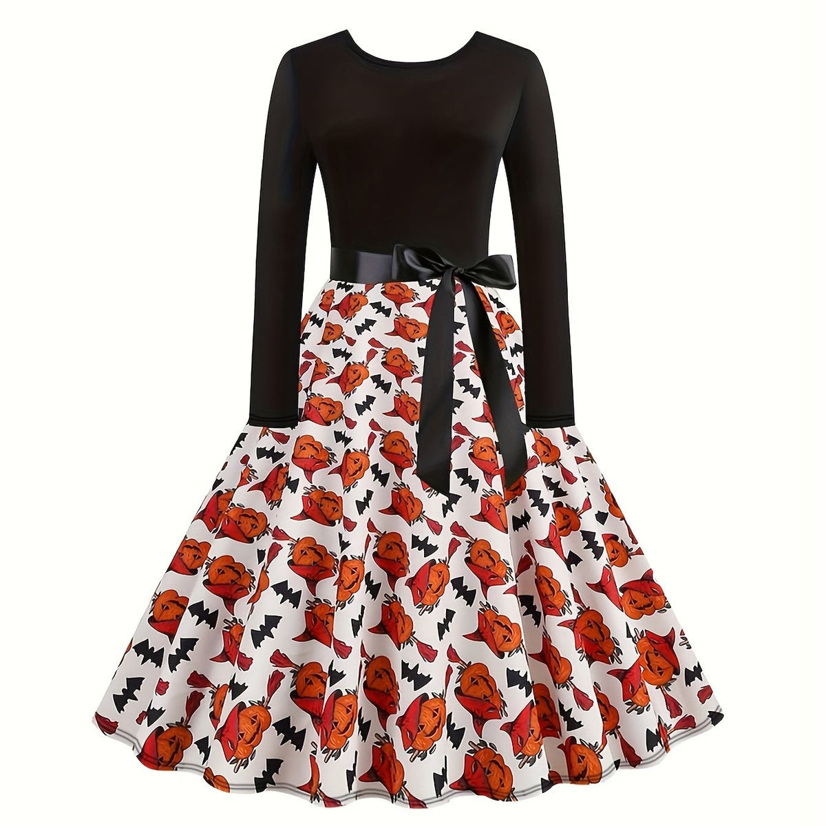  Halloween Gothic Dress Women's Plus Pumpkin Print Swing Dress