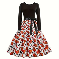  Halloween Gothic Dress Women's Plus Pumpkin Print Swing Dress