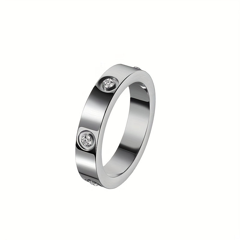 4mm Faux Diamond Ring Titanium Steel Couple Rings