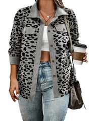  Leopard Print Corduroy Button Up Long Sleeve Shacket