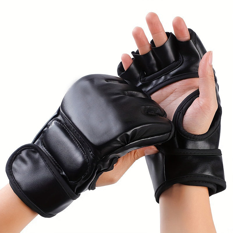 Red Faux Leather Half Finger Boxing Gloves for Comfort and Durability