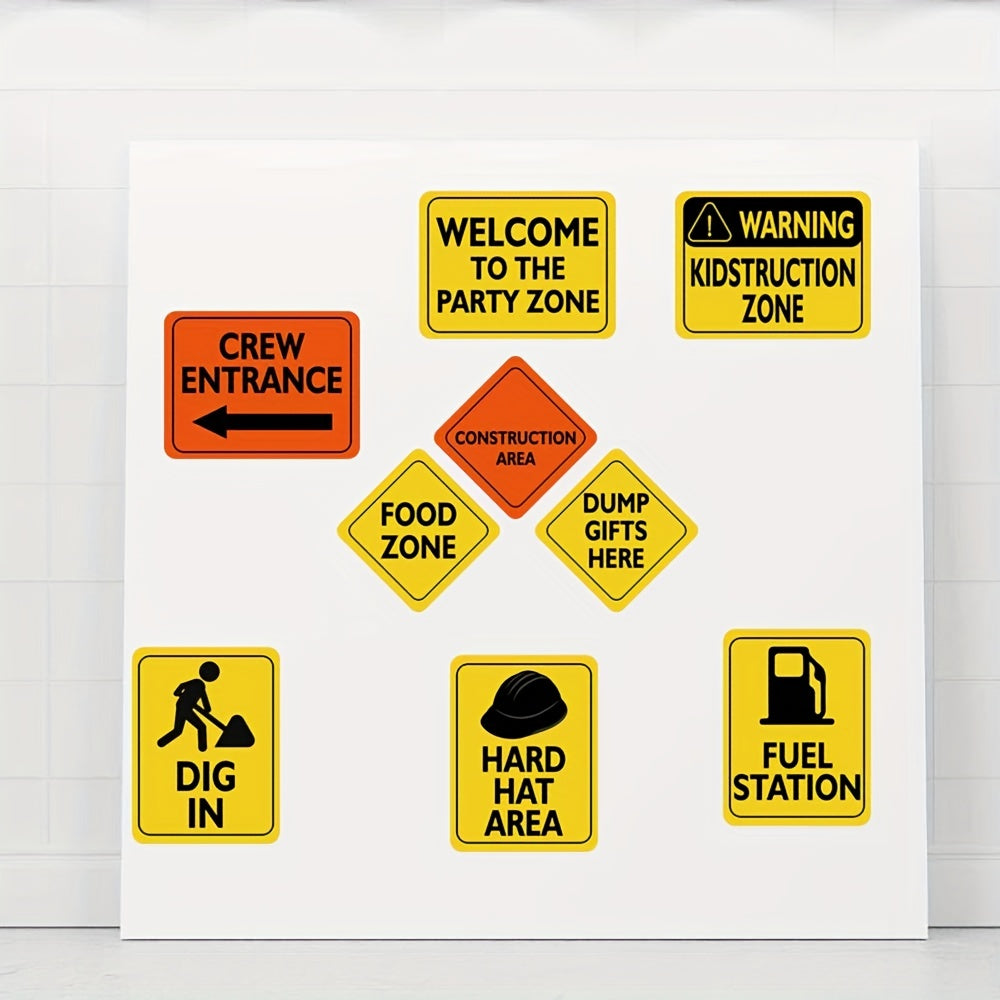 12pcs Size 8 Construction Zone Party Decorations Traffic Sign Cutouts