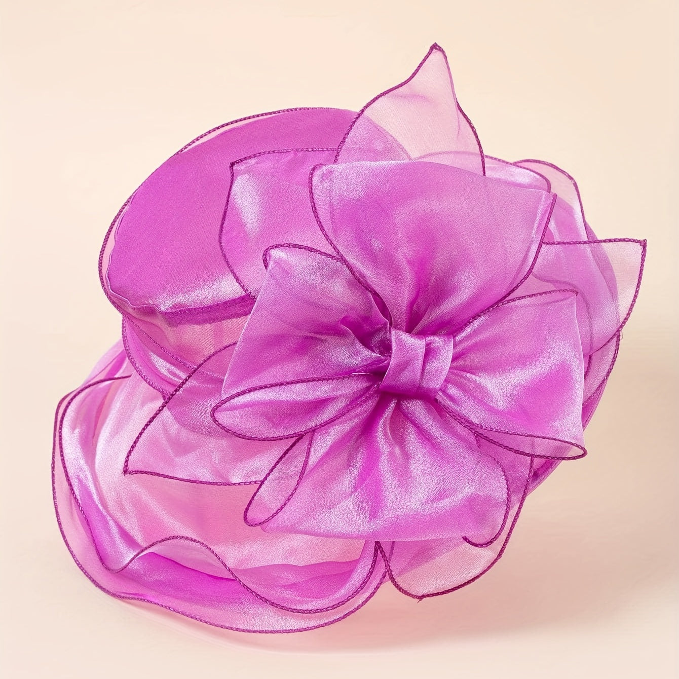 Red Organza Derby Hat Flower Decor Mesh Bucket Hat