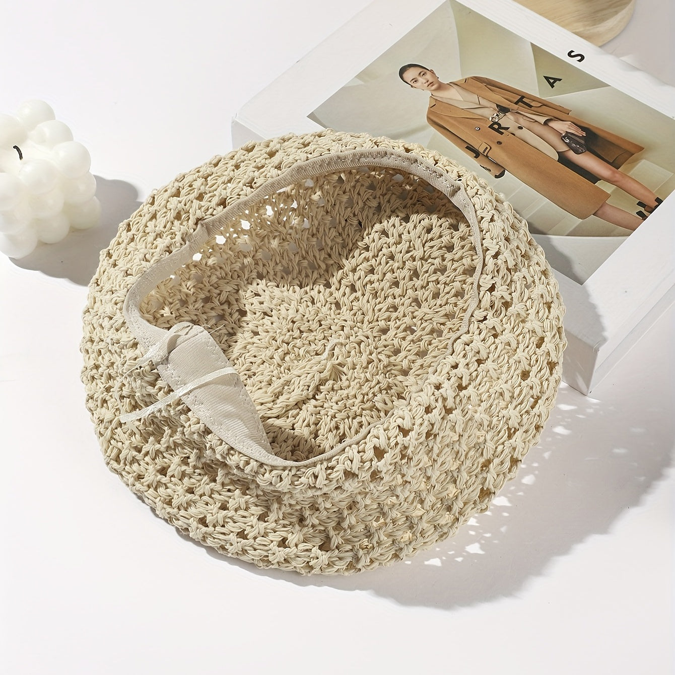 Hollow Out Crochet Beret Pumpkin Cap Octagonal Hat For Women