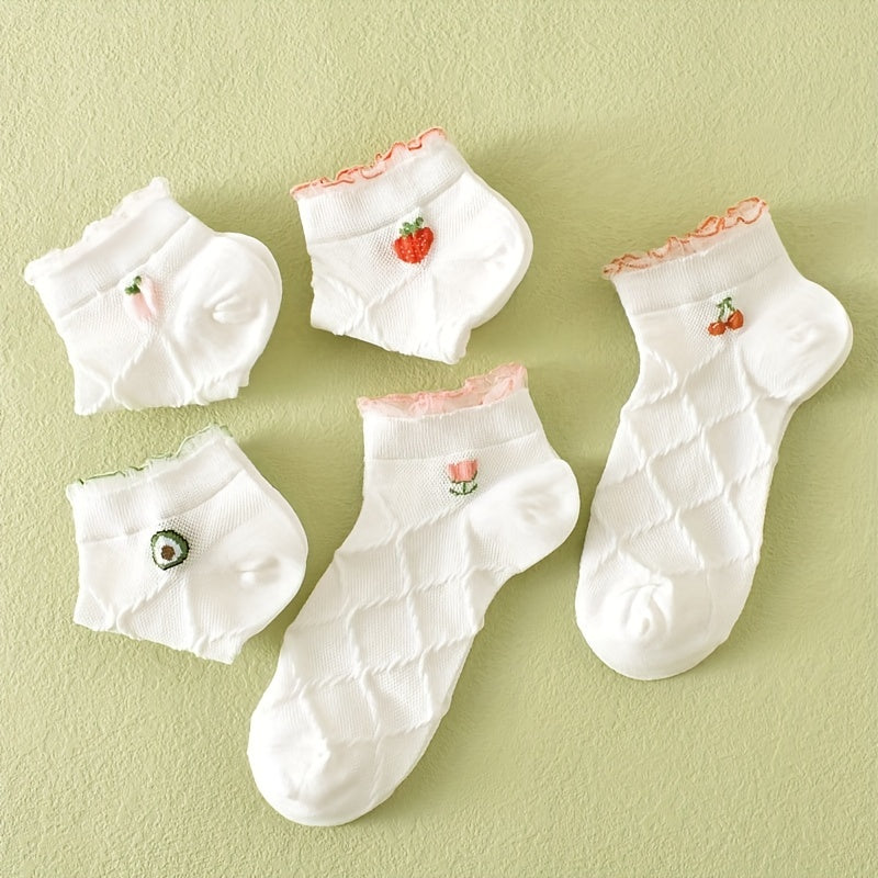 5 Pairs Fruit & Argyle Low Cut Socks Women's Stockings