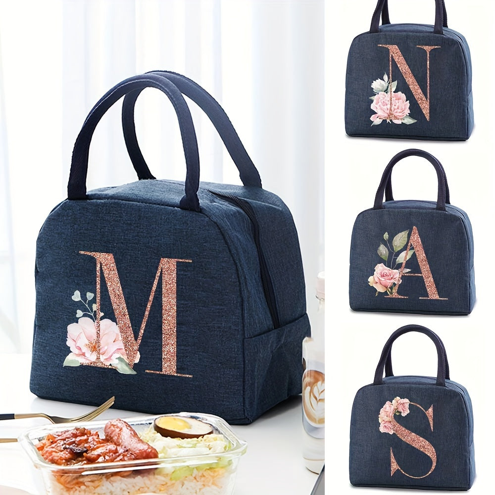 Stylish Insulated Lunch Bag with Rose Golden Lettering Waterproof Hand Washable