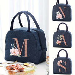 Stylish Insulated Lunch Bag with Rose Golden Lettering Waterproof Hand Washable