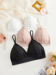 3pcs Lace Bralettes Romantic & Comfy Trim Bra Women's Lingerie