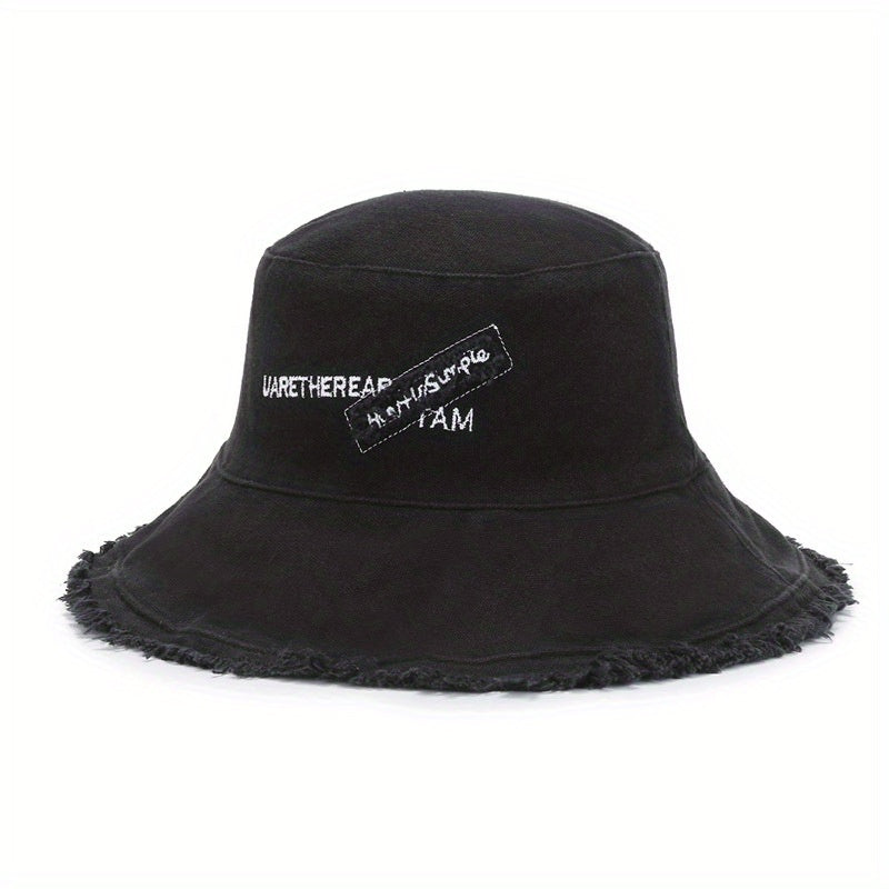 Vintage Embroidery Bucket Hat Frayed Brim Beach Sunscreen Outdoor Basin Hat
