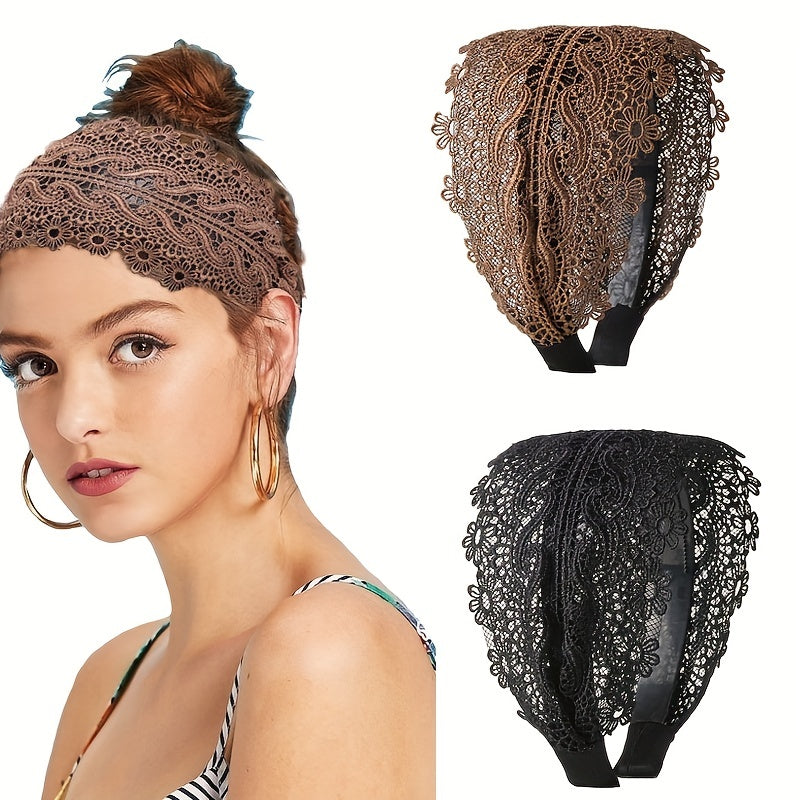 Wide Lace Headband Hair Band With Teeth Women's Headband Lace Floral Hair Hoop