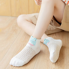 5 Pairs Baby Girls Kids Mesh Breathable Cartoon Socks