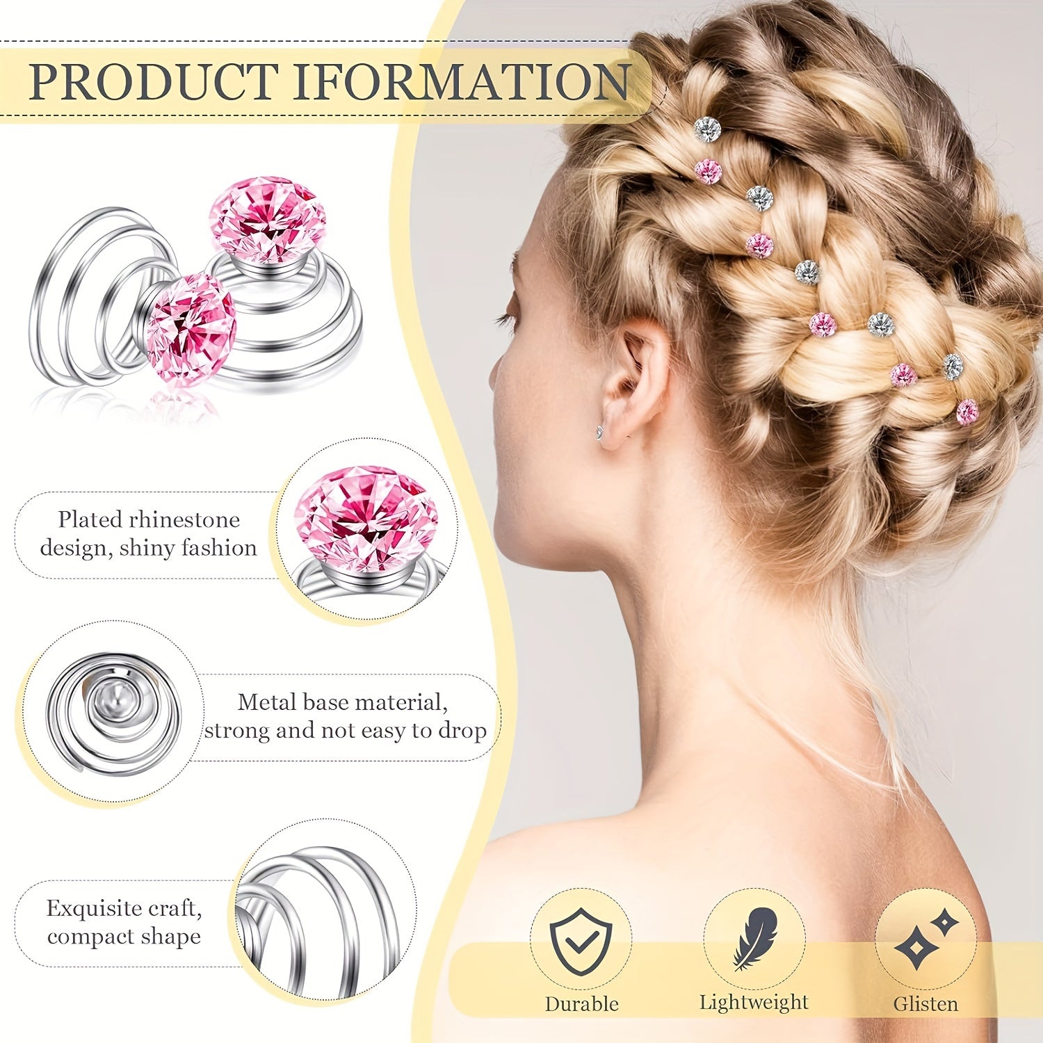 12pcs Rhinestone Spiral Hair Clip for Wedding Bridal Prom Party