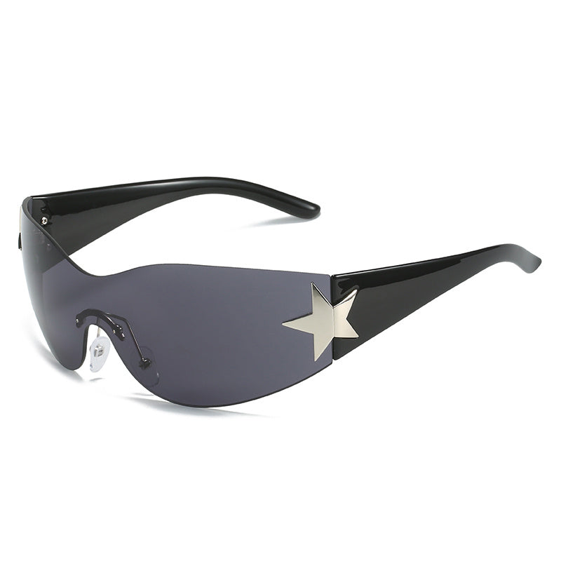 Rimless Punk Sunglasses UV400 Y2K Star Wrap Around Sports Eyewear