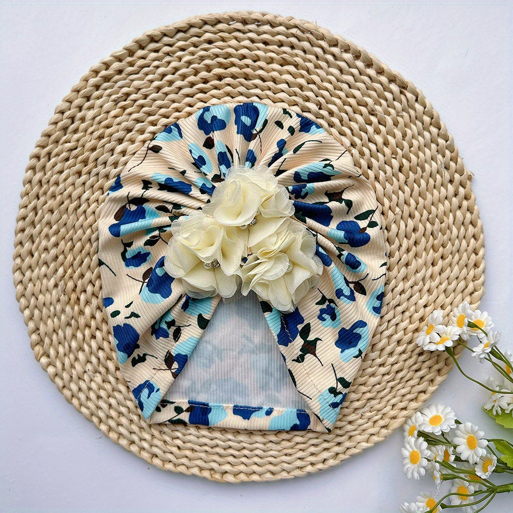 Soft Elastic Cap Baby Flower Printed Cap For Newborn Kids