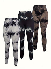 3pcs Tie Dye High Waist Sports Leggings Yoga Pants