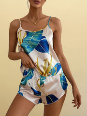 Leaf Print Pajama Set Cami Top & Shorts Women's Sleepwear