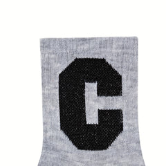 5 Pairs Letter Print Socks Comfy & Breathable Women's Stockings