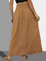 Solid Crinkle Shirred Waist Maxi Skirt
