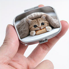 Bread Cat Print Pattern Square Medicine Box Two Compartment Pill Box