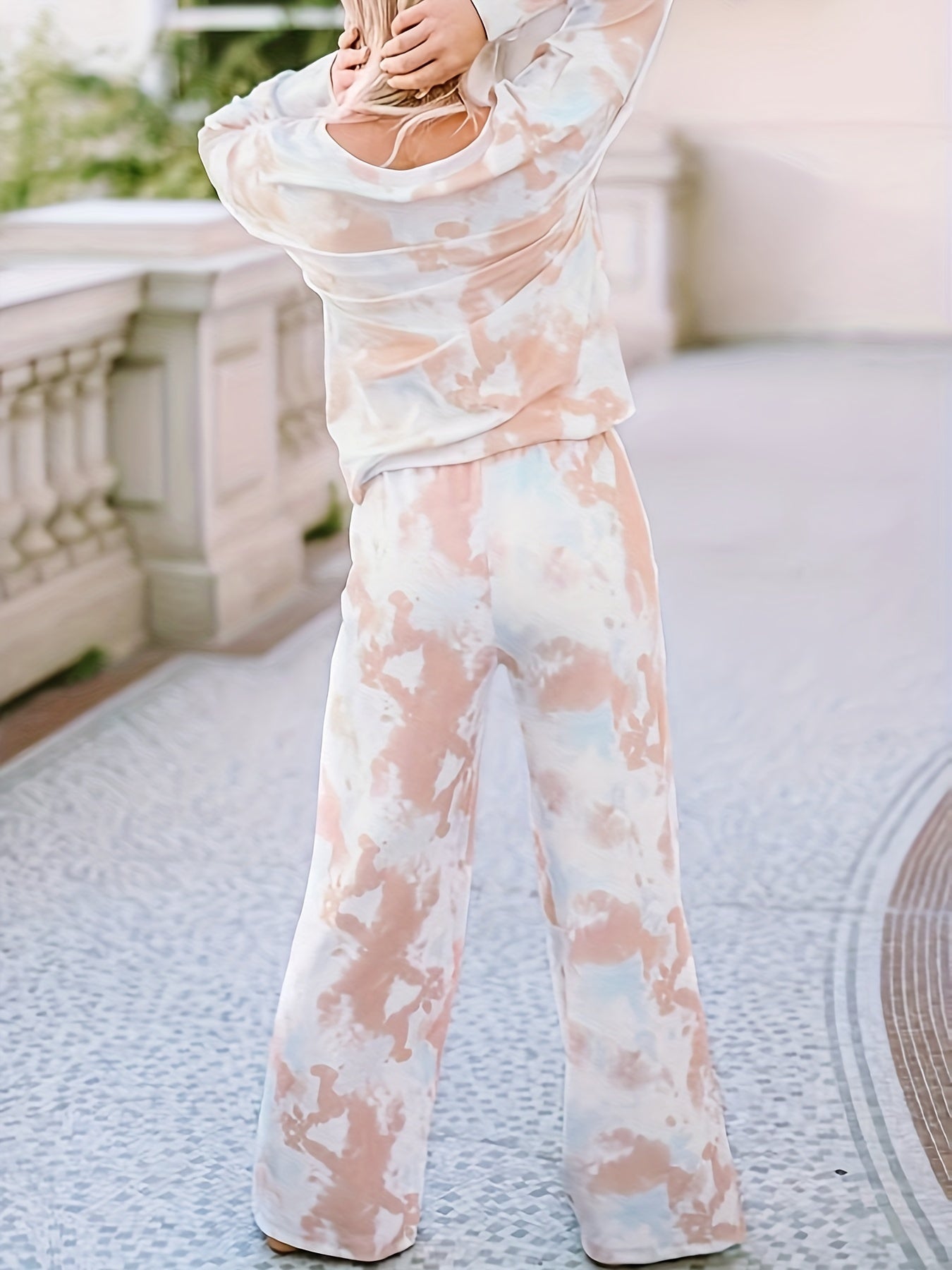  Tie Dye V Neck Top & Pants Set