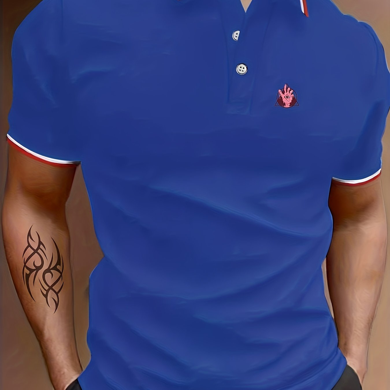 Men's Hand Graphic Polo Shirt Casual Breathable Button Up Short Sleeve Shirt