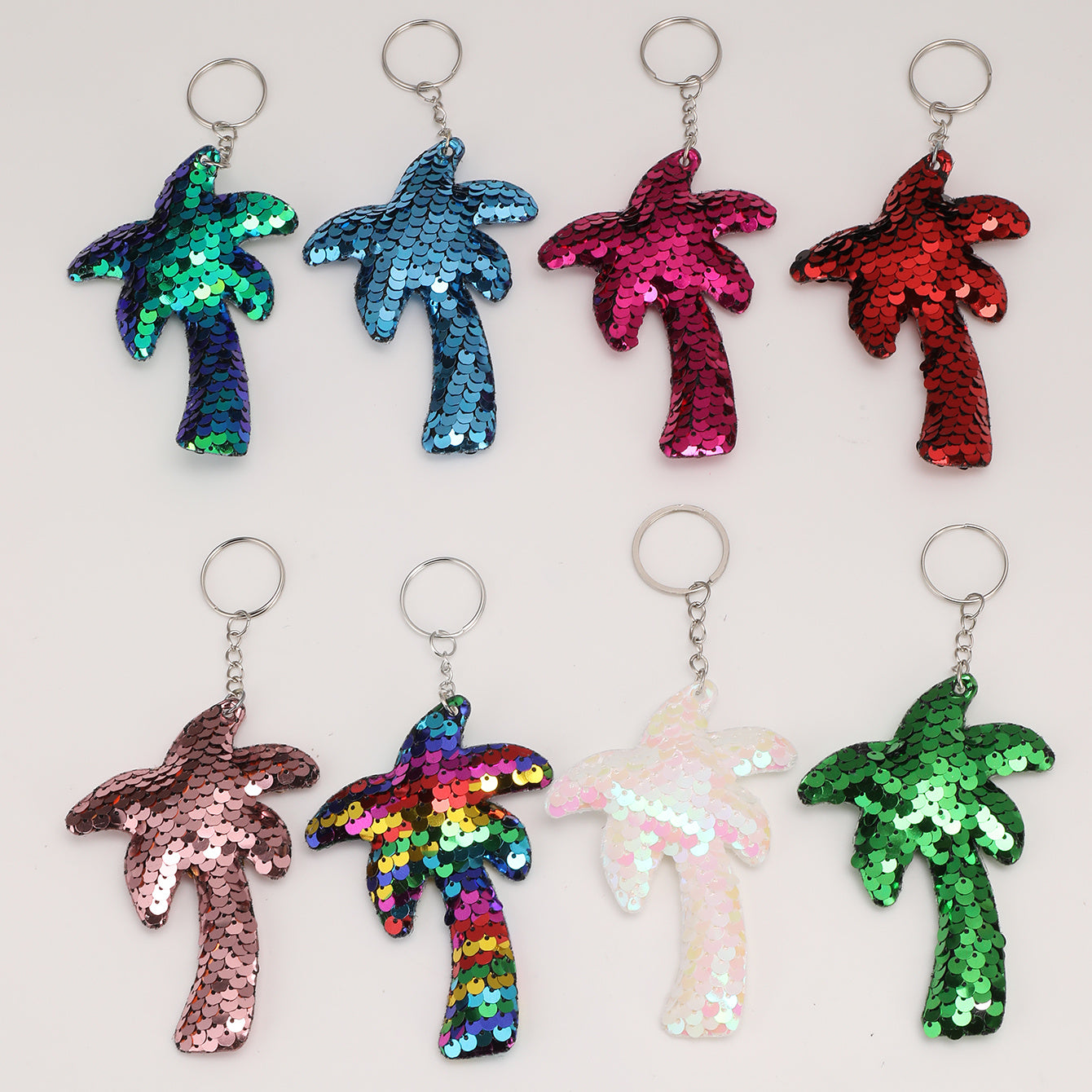 8pcs Coconut Tree Keychain Sequin Pendant Cartoon Bag Key Chain Keyring