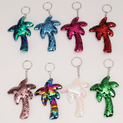 8pcs Coconut Tree Keychain Sequin Pendant Cartoon Bag Key Chain Keyring