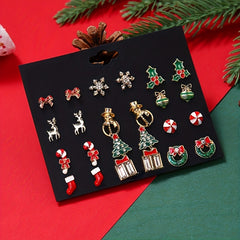Christmas Earrings Set Snowflake Tree Snowman Bell Earrings