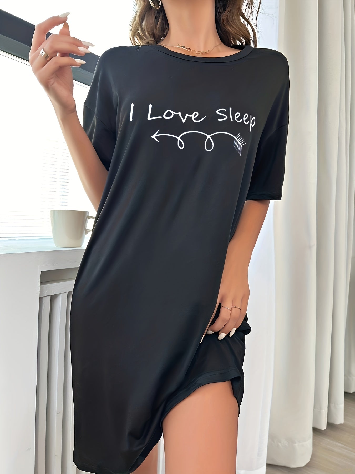 Heart Print NightDress Drop Shoulder Pajama Dress