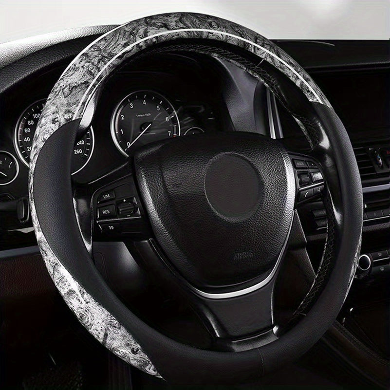 Wood Grain Steering Wheel Cover for 37-38 cm, Non-slip Protector