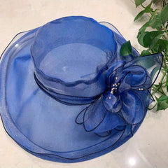 Organza Sun Hat Wide Brim Flower Ruffles Derby Hat