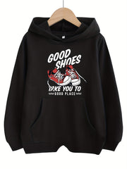 Girls Cartoon Print Hooded Sweatshirt Top with Pocket