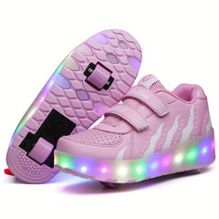Girl's LED Light Up Roller Shoes with Hook and Loop Closure
