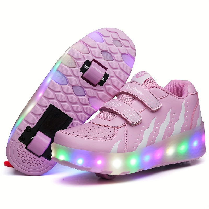 Boy's LED Light Up Roller Shoes With Hook And Loop Fastener