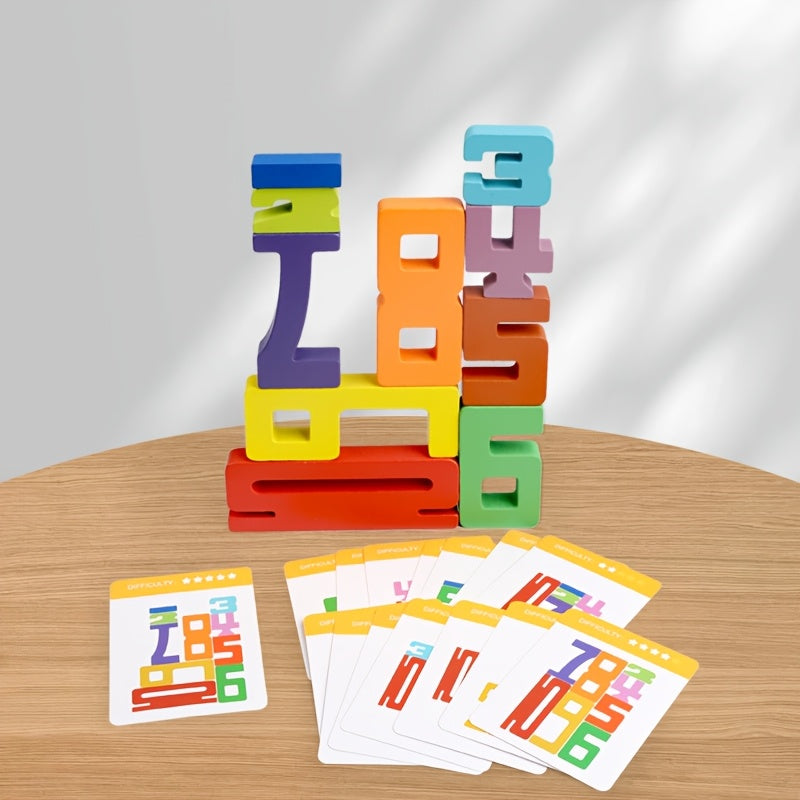 Wooden Number Building Blocks Stack High Math Puzzle Toy