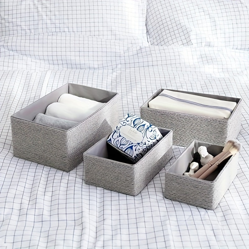 4pcs Paper Rope Woven Storage Baskets for Home Organization