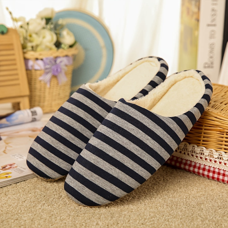Men's Cozy Striped House Slippers for Winter