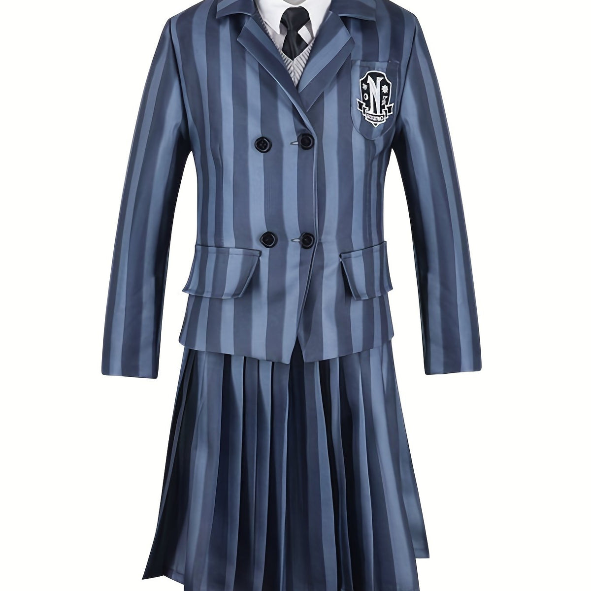 Girls School Uniform Dress Cosplay Costume Striped Coat Dress Sweater