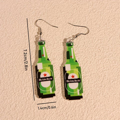 Beer Bottle Graffiti Dangle Earrings Acrylic Gift Women Girls