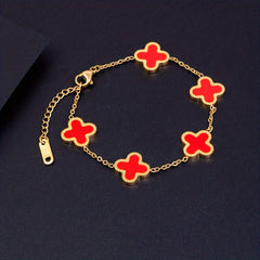 Lucky Clover Flower Pendant Necklace Gold Stainless Steel Adjustable Chain