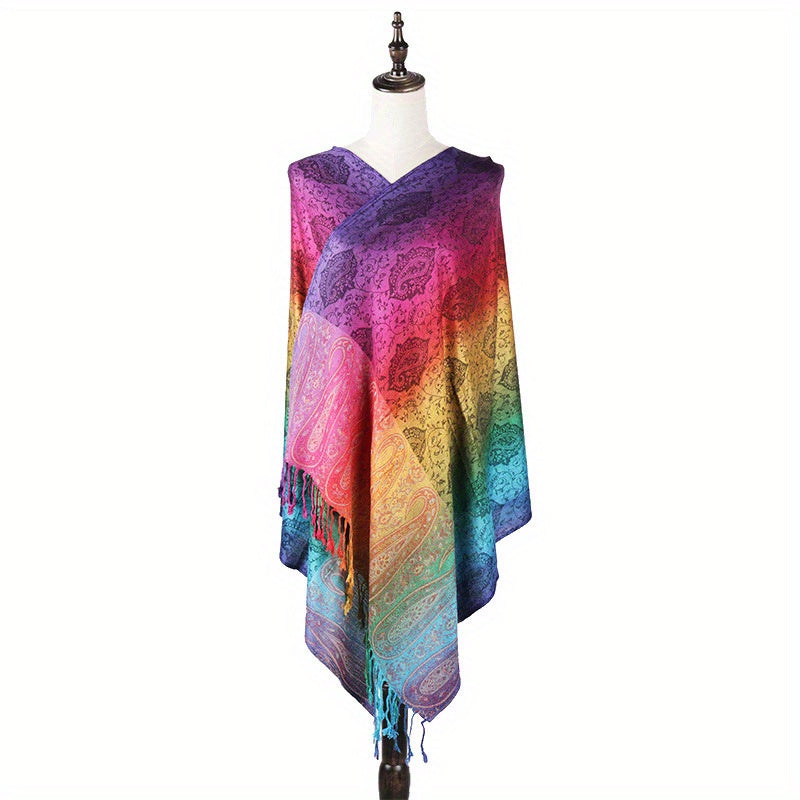 Paisley Jacquard Tassel Scarf Large Gradient Shawl
