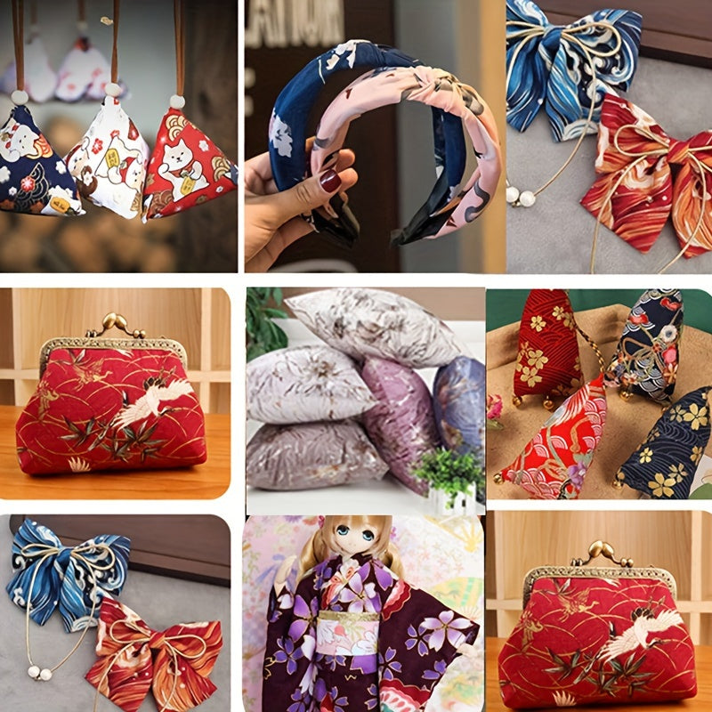 6pcs Japanese Sakura Waves Cotton Sewing Fabric 9.8inch DIY Quilting