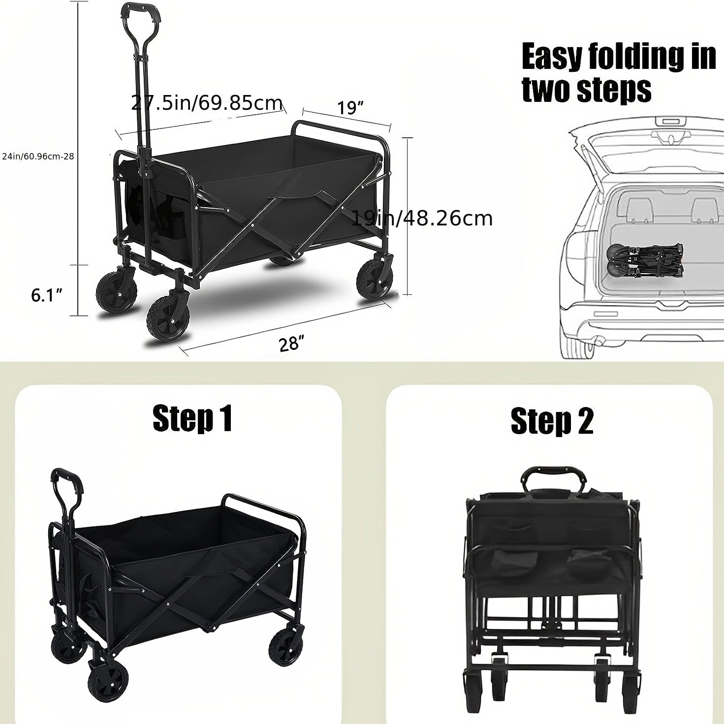 Collapsible Wagon Heavy Duty Utility Garden Cart Foldable Portable