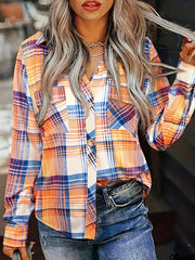  Plaid Print Long Sleeve Button Up Shirt Top
