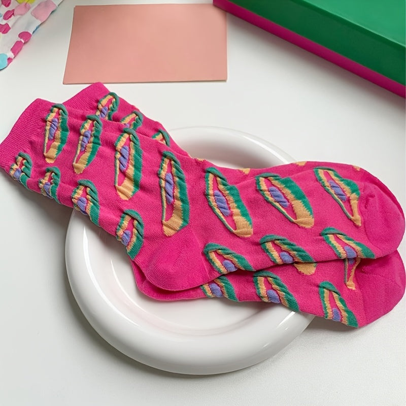 3 Pairs Colorblock 3D Textured Socks Breathable All match Women's Stockings