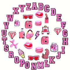 47pcs Pink Alphabet Numbers Shoe Charms For Crocs Pink Preppy A Letters