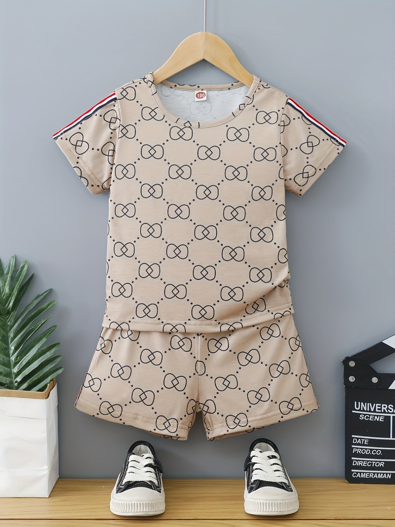 Boys Plaid Casual Outfit T-shirt & Shorts Set Summer