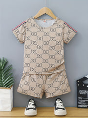 Boys Plaid Casual Outfit T-shirt & Shorts Set Summer