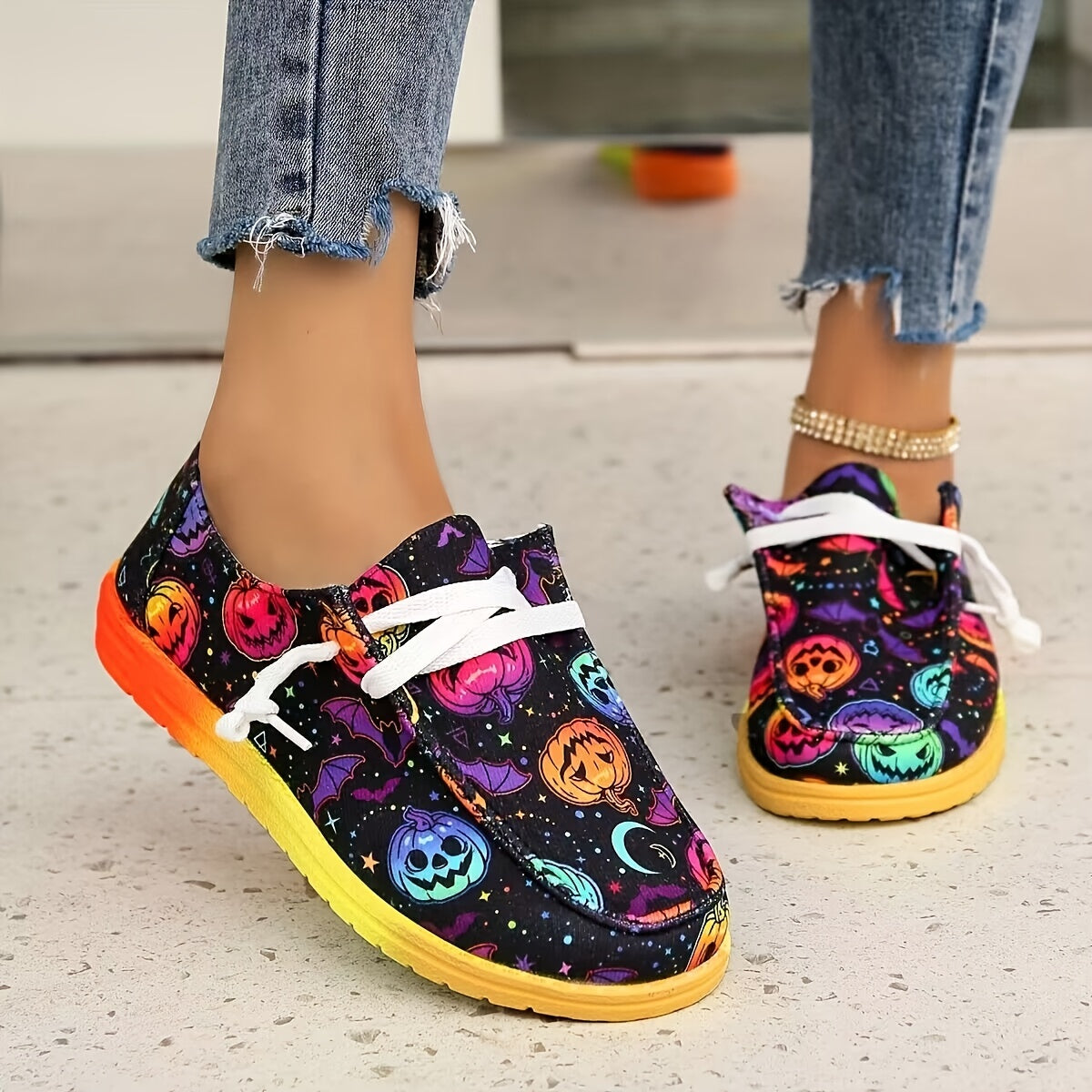 Colorful Pumpkin Pattern Halloween Canvas Shoes
