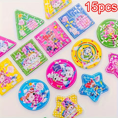 15pcs Cartoon Maze Toys Children Educational Mini Rolling Ball Game Toys